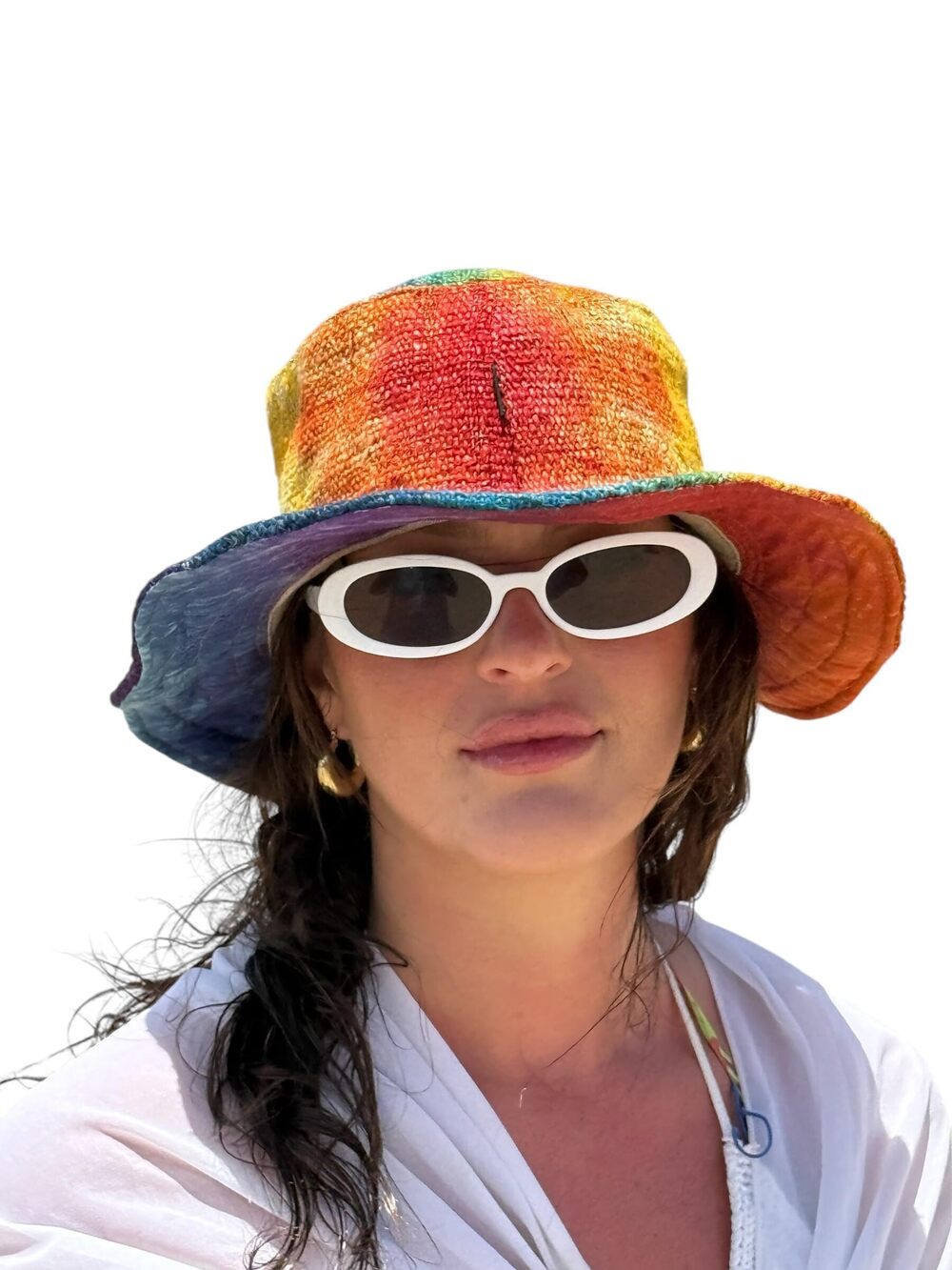 6991 Hemp Tie-Dye Rainbow Wide Brim Sun Hat and - Eco-Friendly Breathable